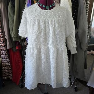 White Textured Short Sleeve Dress